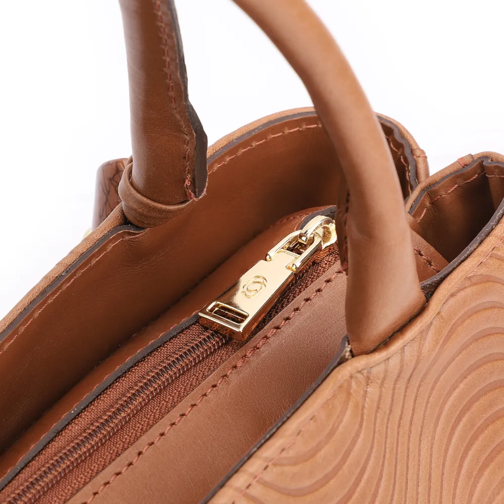 Bolsa Tote Ondas Couro Marrom Claro - imagem 5