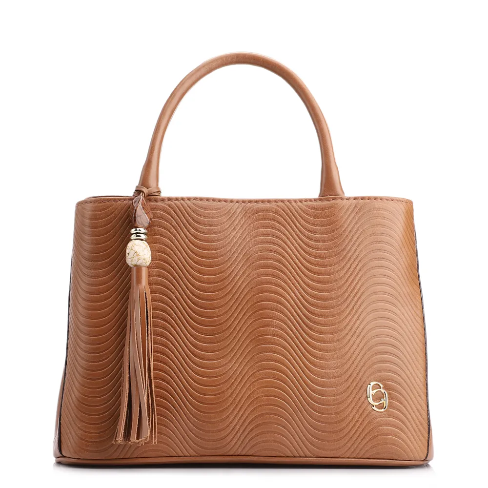 Bolsa Tote Ondas Couro Marrom Claro