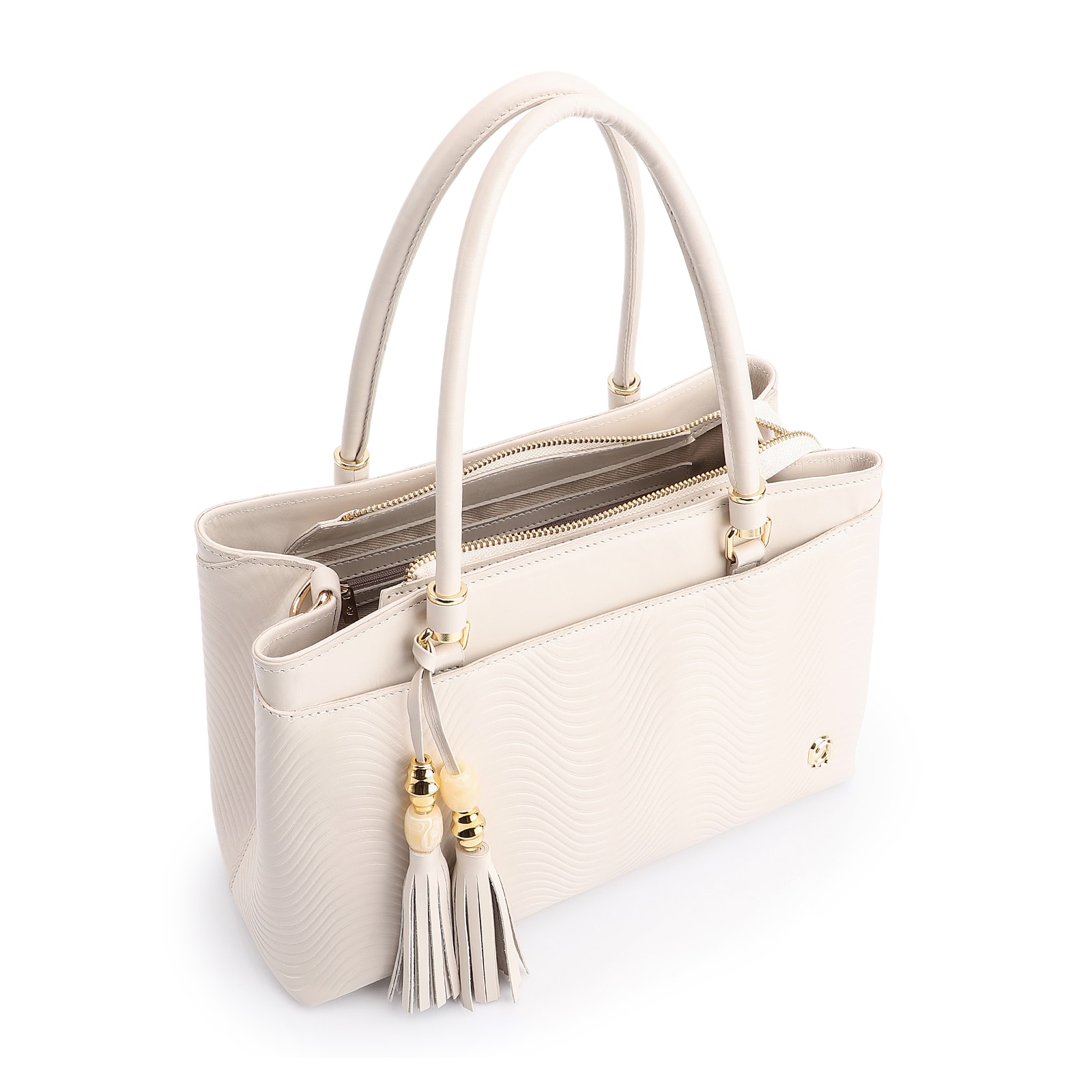 Bolsa Tote Ondas Couro Off White