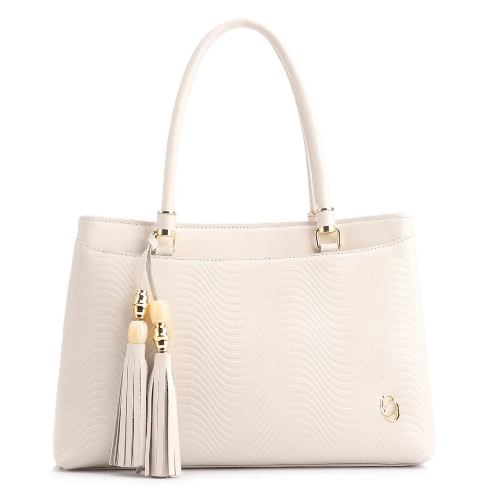 Bolsa Tote Ondas Couro Off White