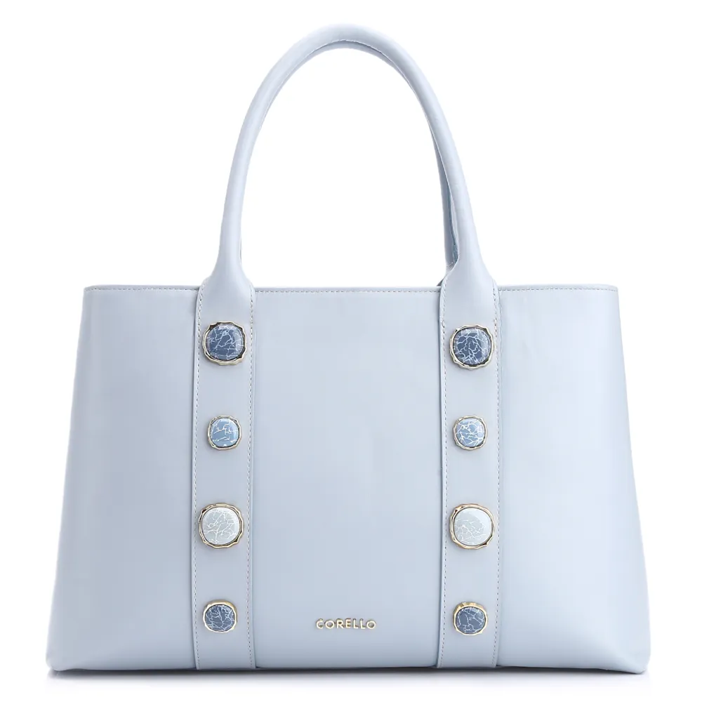 Bolsa Tote Pedras Couro Azul