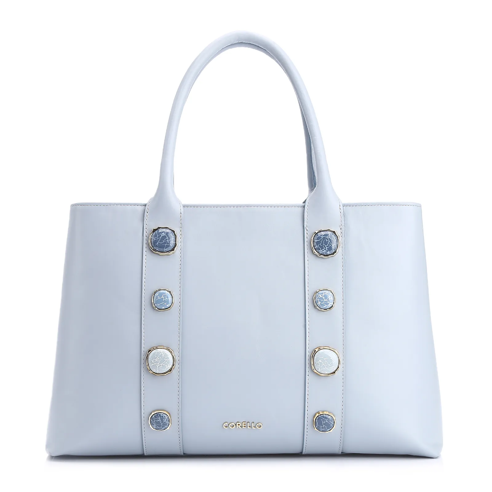 Bolsa Tote Pedras Couro Azul