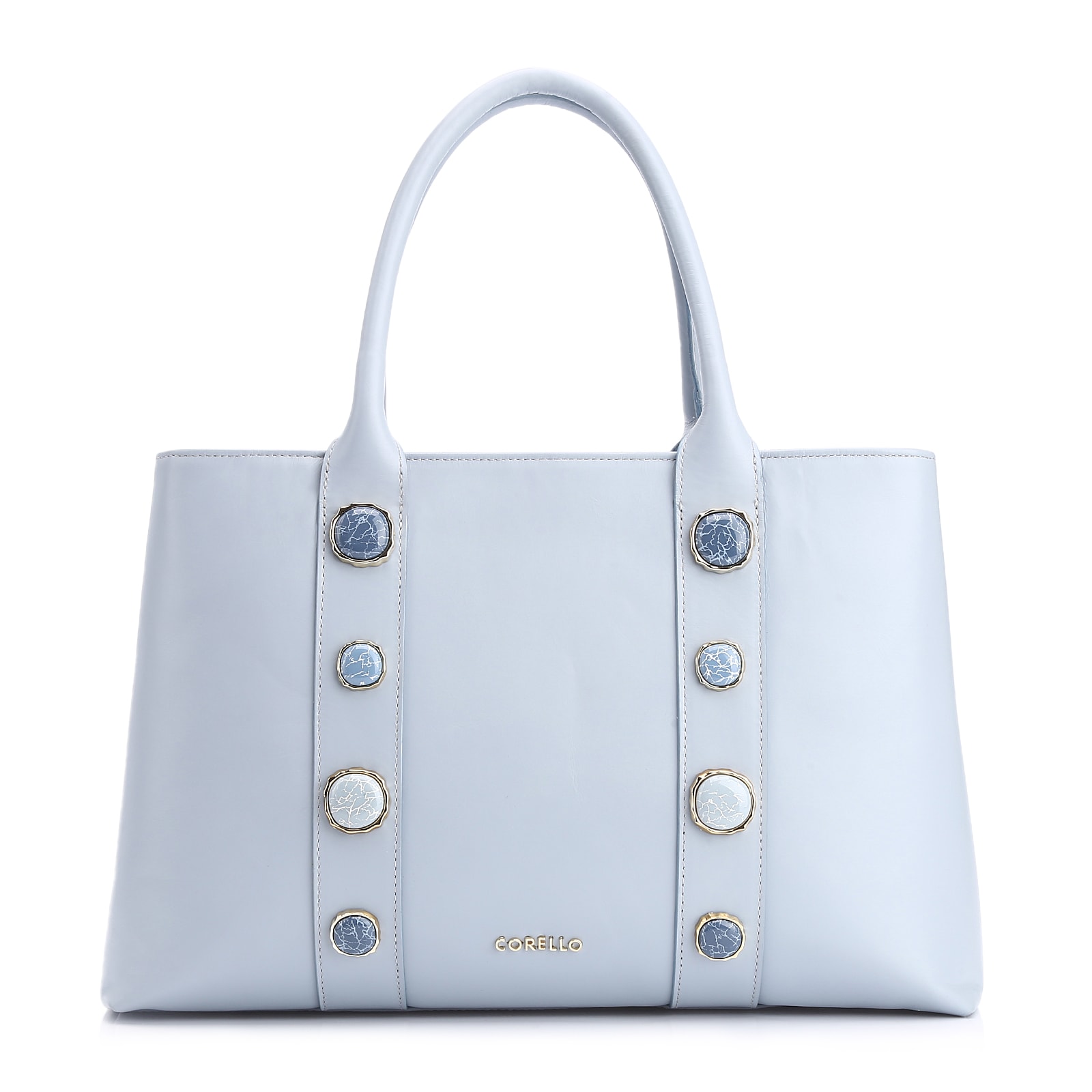 Bolsa Tote Pedras Couro Azul