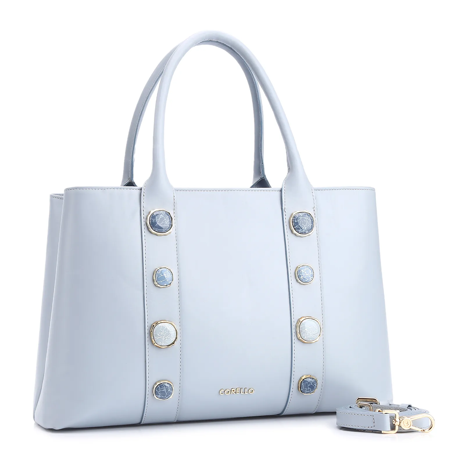 Bolsa Tote Pedras Couro Azul