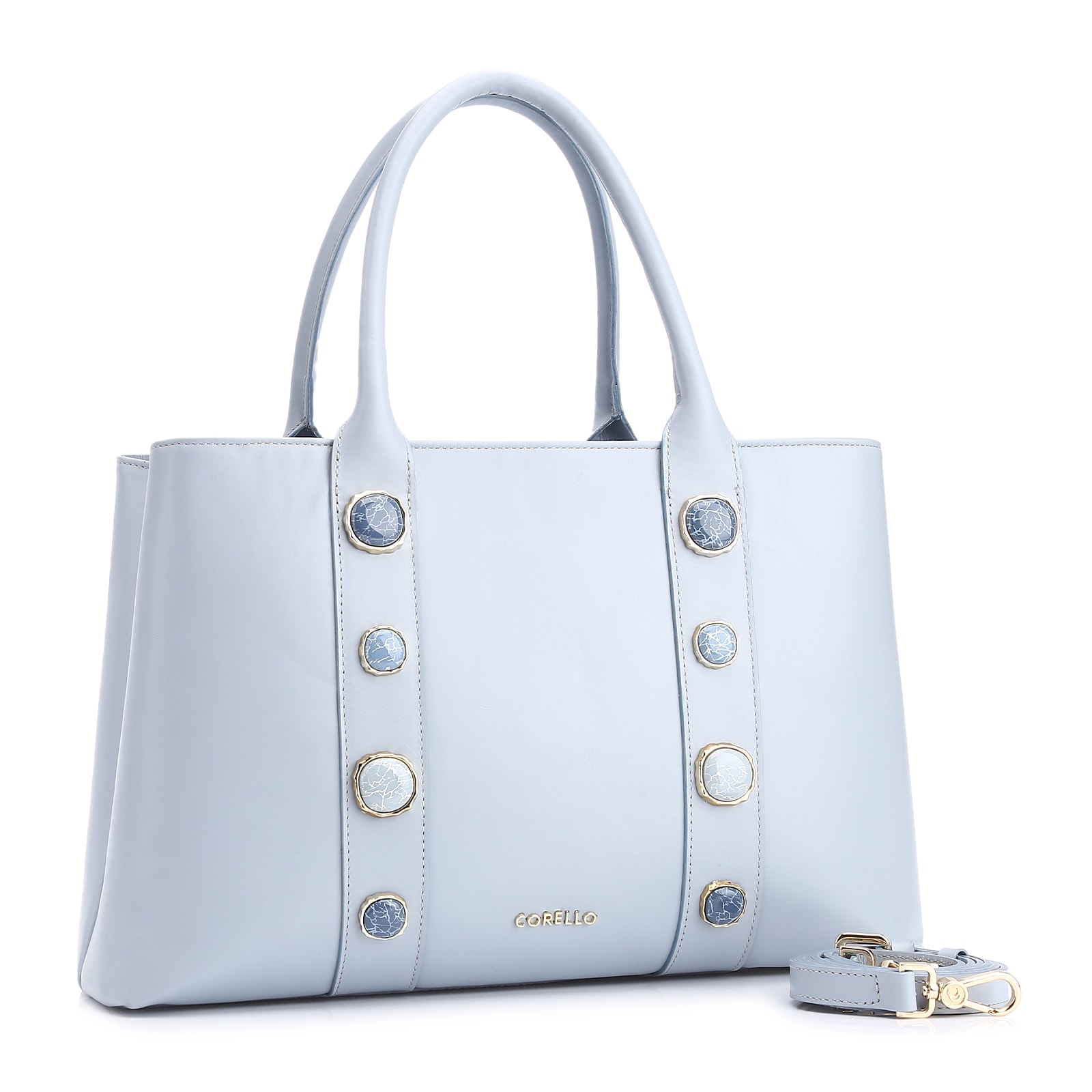 Bolsa Tote Pedras Couro Azul