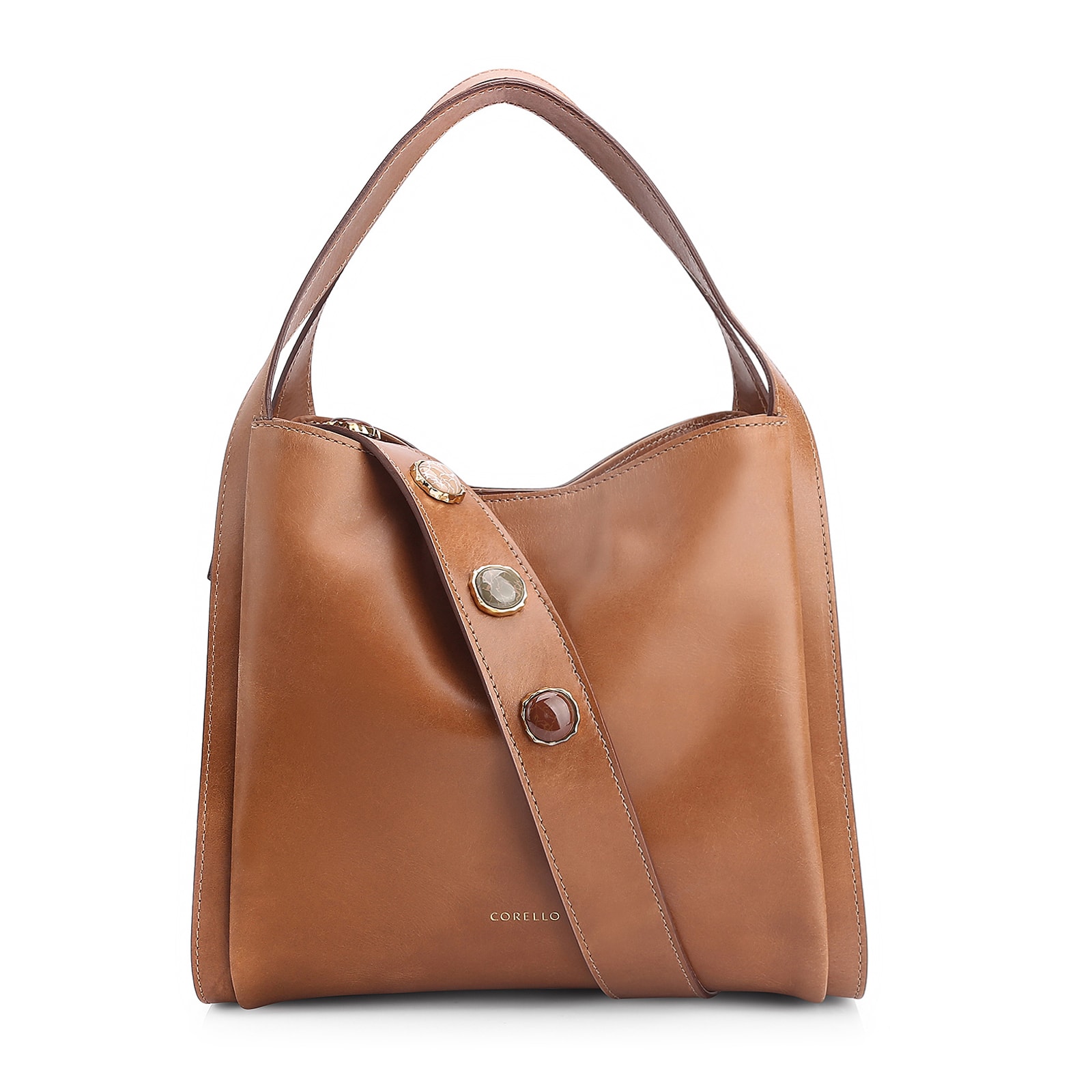 Bolsa Tote Pedras Couro Marrom