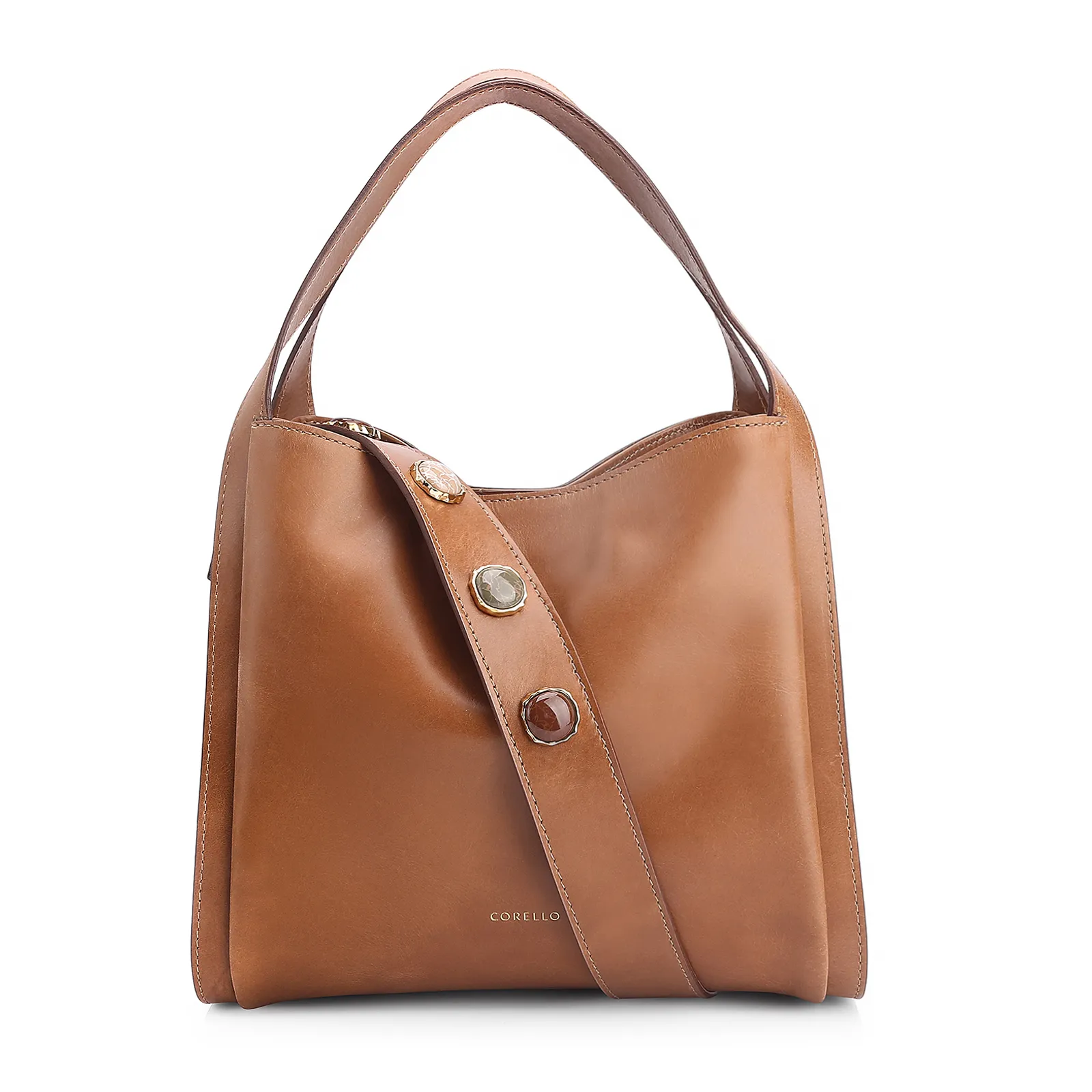 Bolsa Tote Pedras Couro Marrom