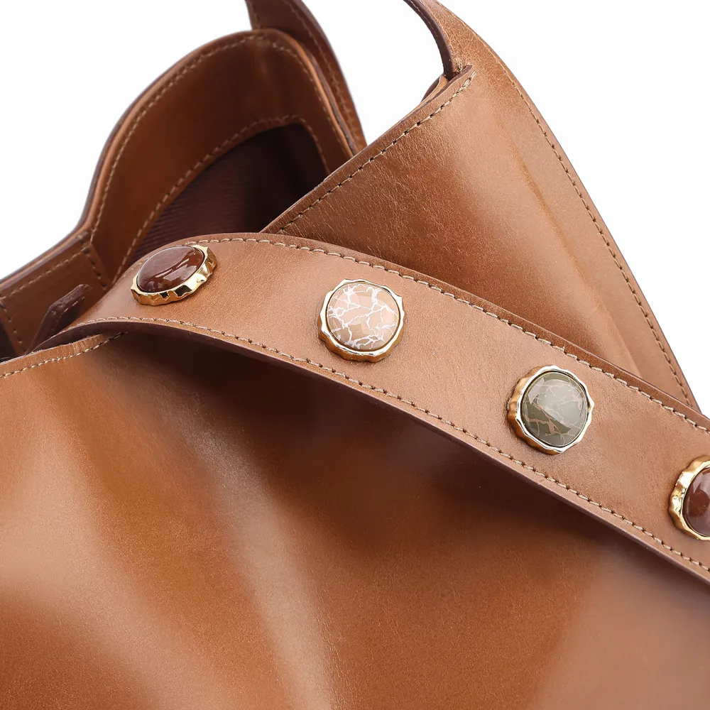 Bolsa Tote Pedras Couro Marrom - imagem 6