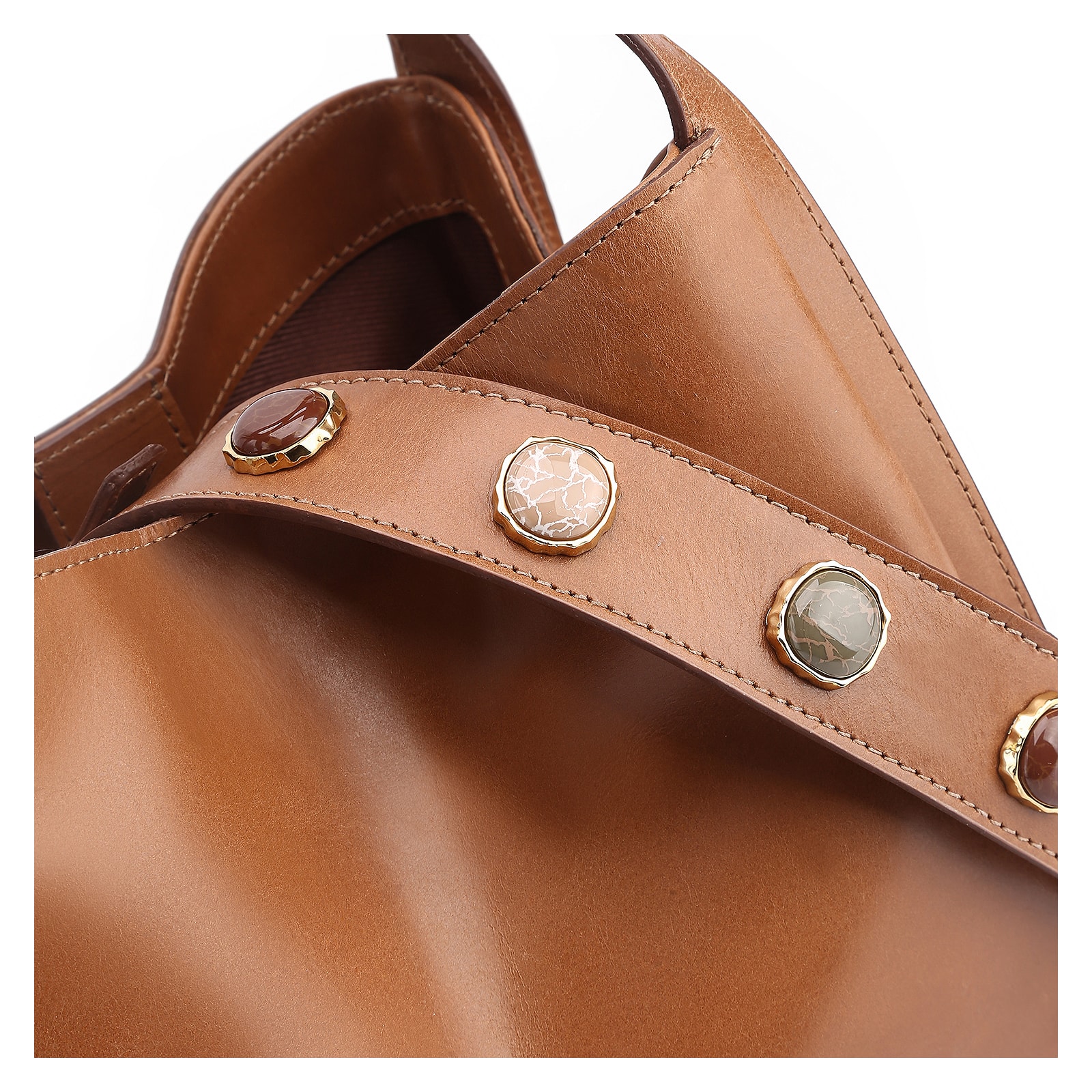 Bolsa Tote Pedras Couro Marrom