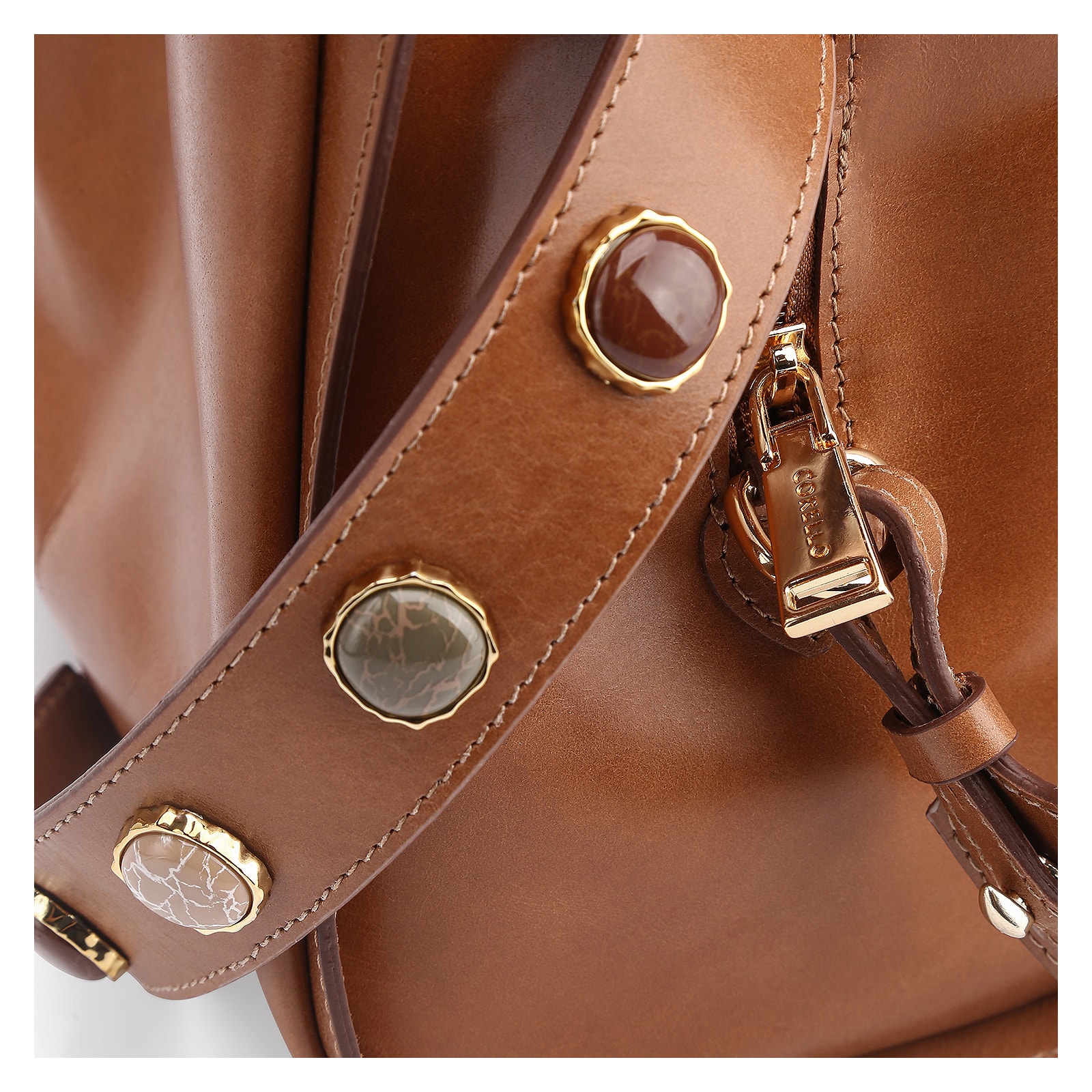 Bolsa Tote Pedras Couro Marrom