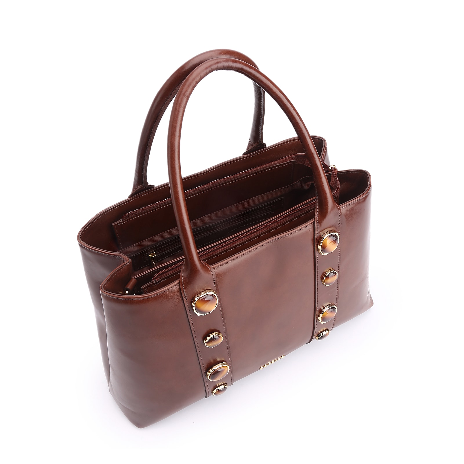 Bolsa Tote Pedras Couro Marrom