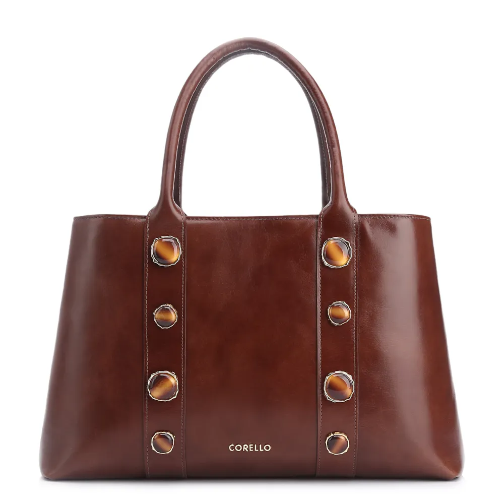 Bolsa Tote Pedras Couro Marrom