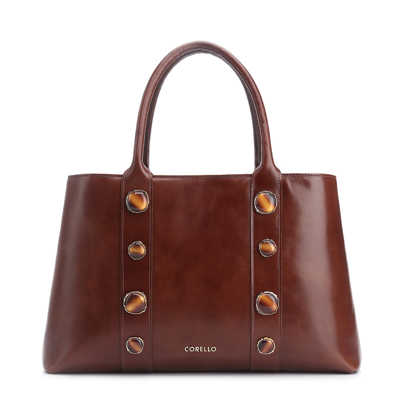 Bolsa Tote Pedras Couro Marrom