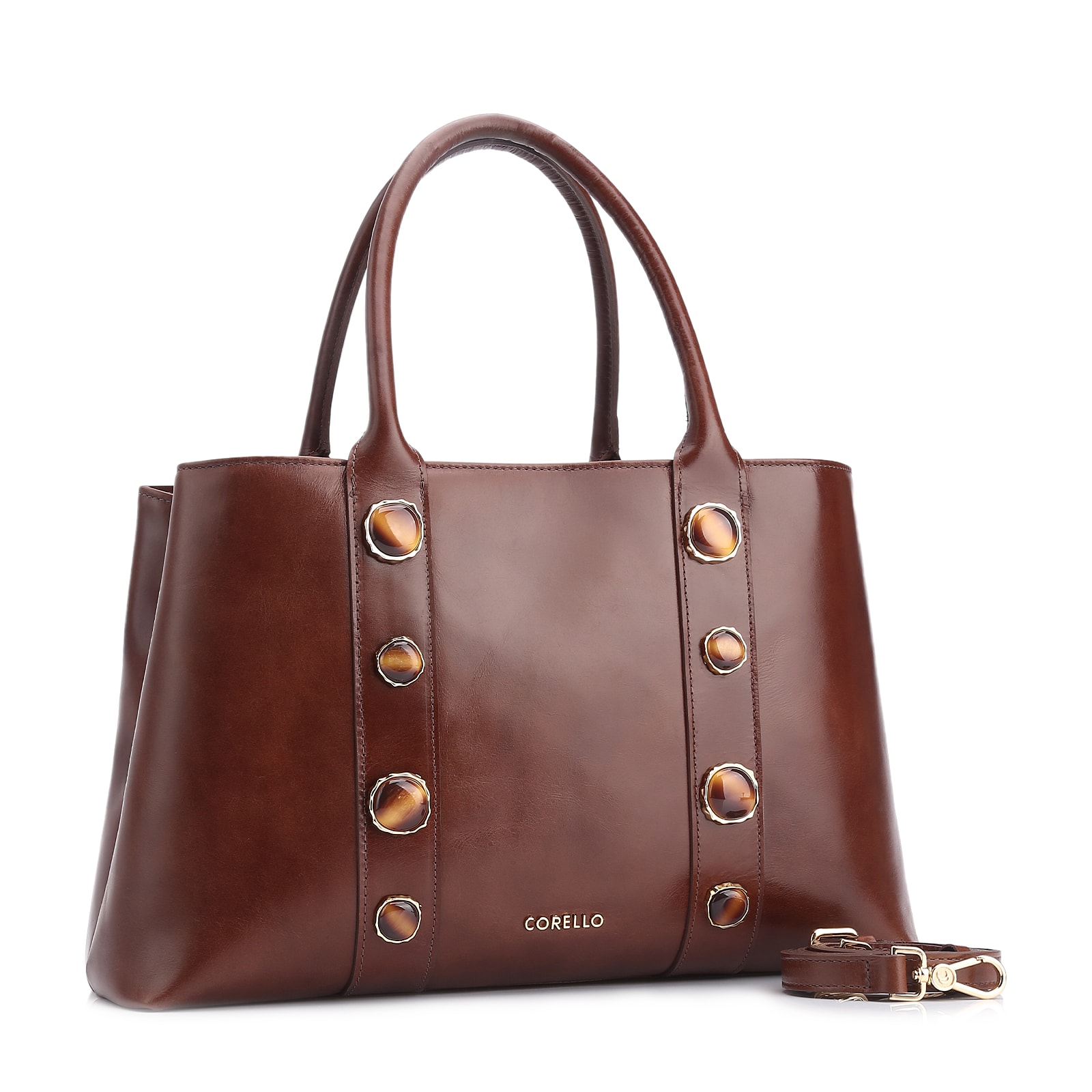 Bolsa Tote Pedras Couro Marrom