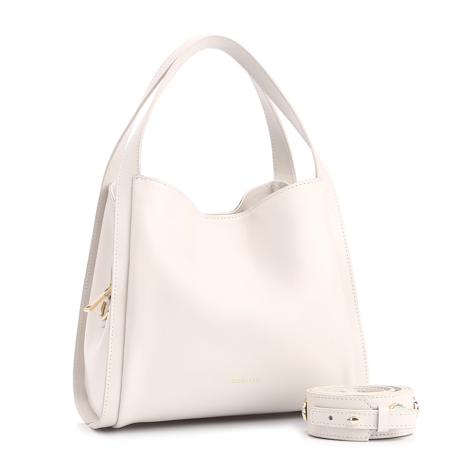 Bolsa Tote Pedras Couro Off White