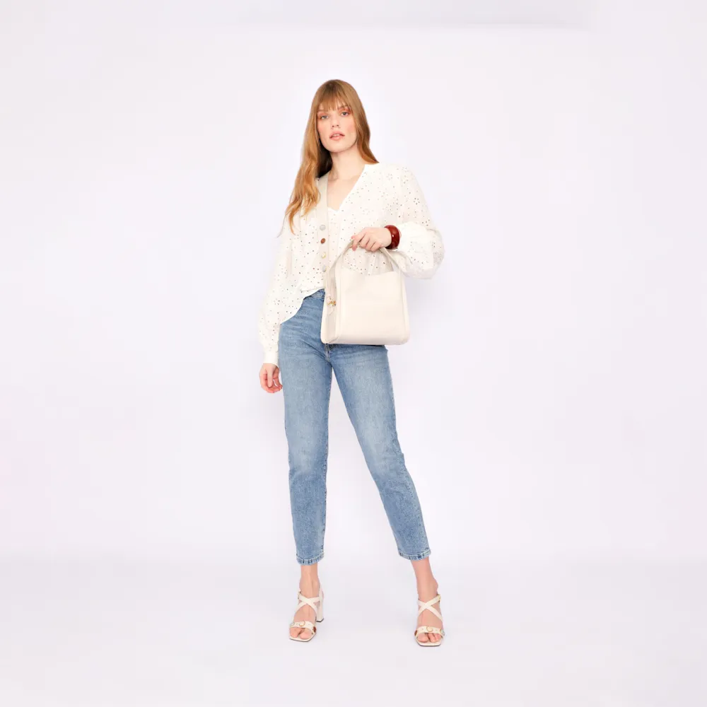 Bolsa Tote Pedras Couro Off White - imagem 7