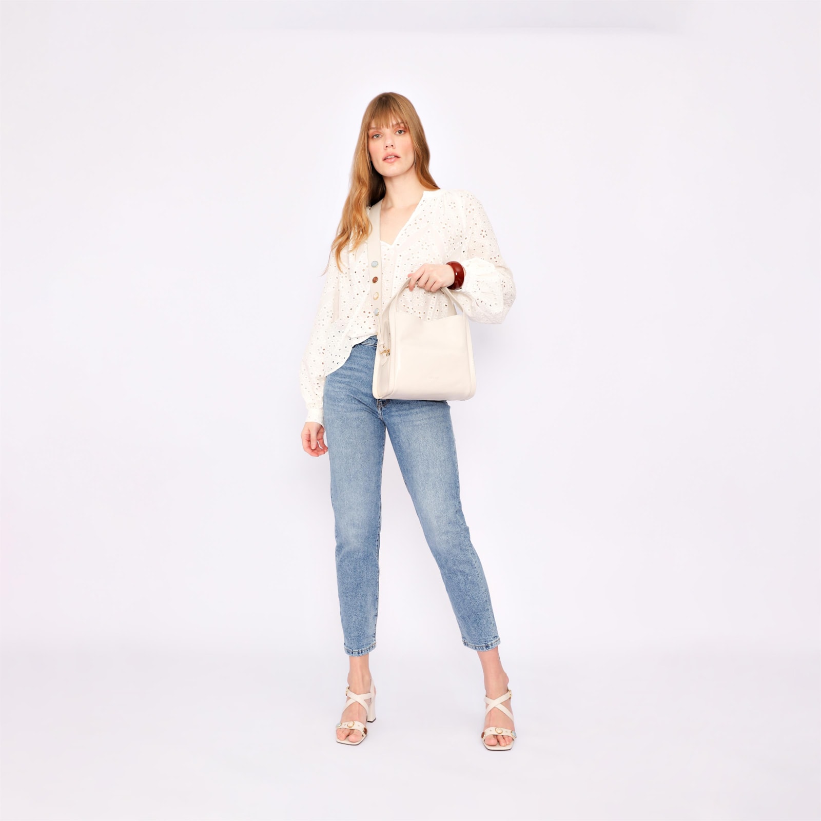 Bolsa Tote Pedras Couro Off White