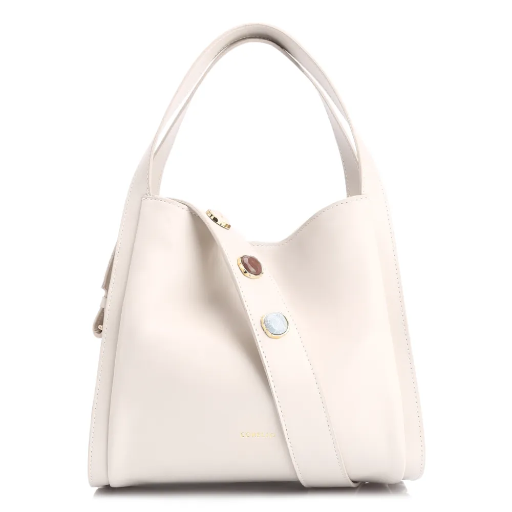 Bolsa Tote Pedras Couro Off White