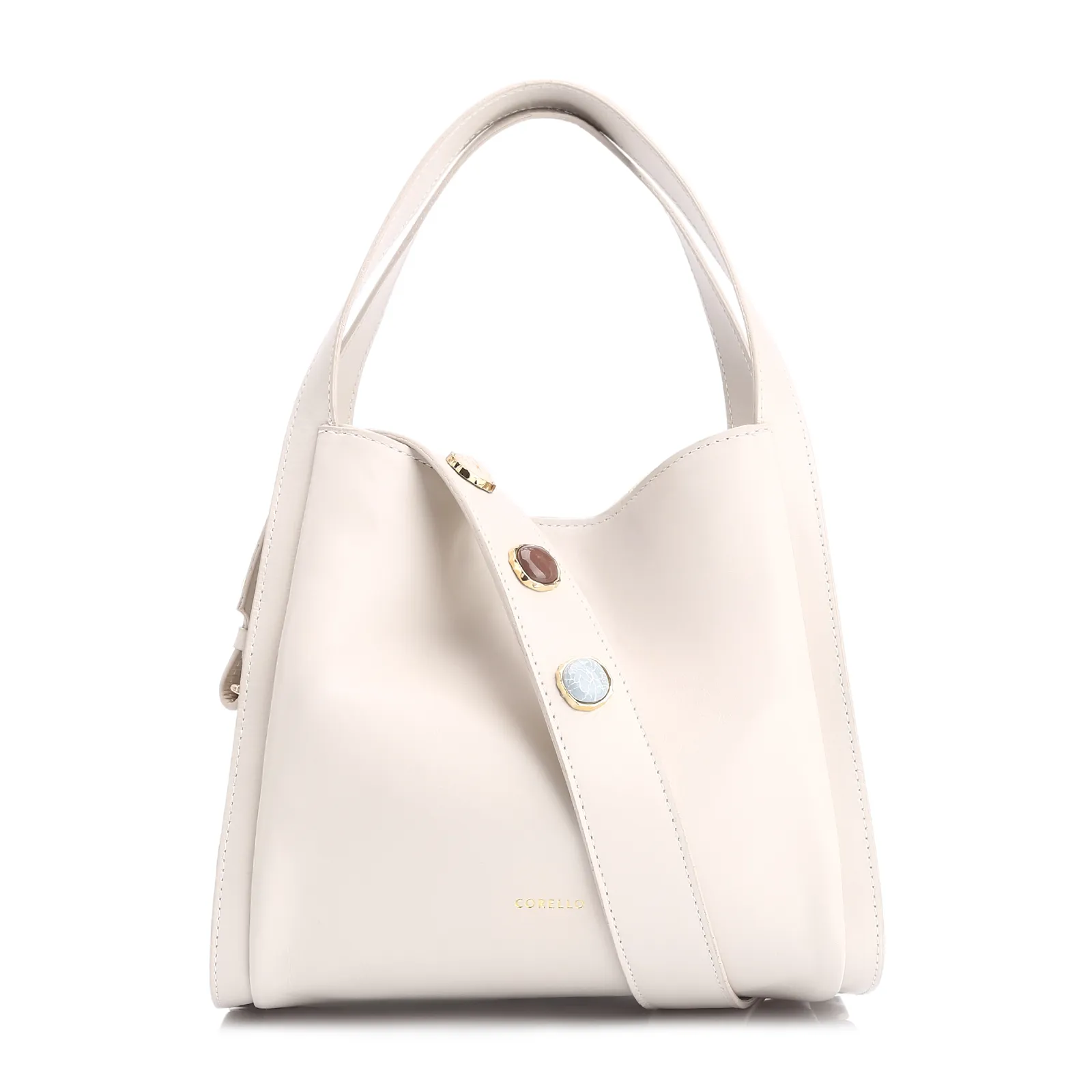 Bolsa Tote Pedras Couro Off White