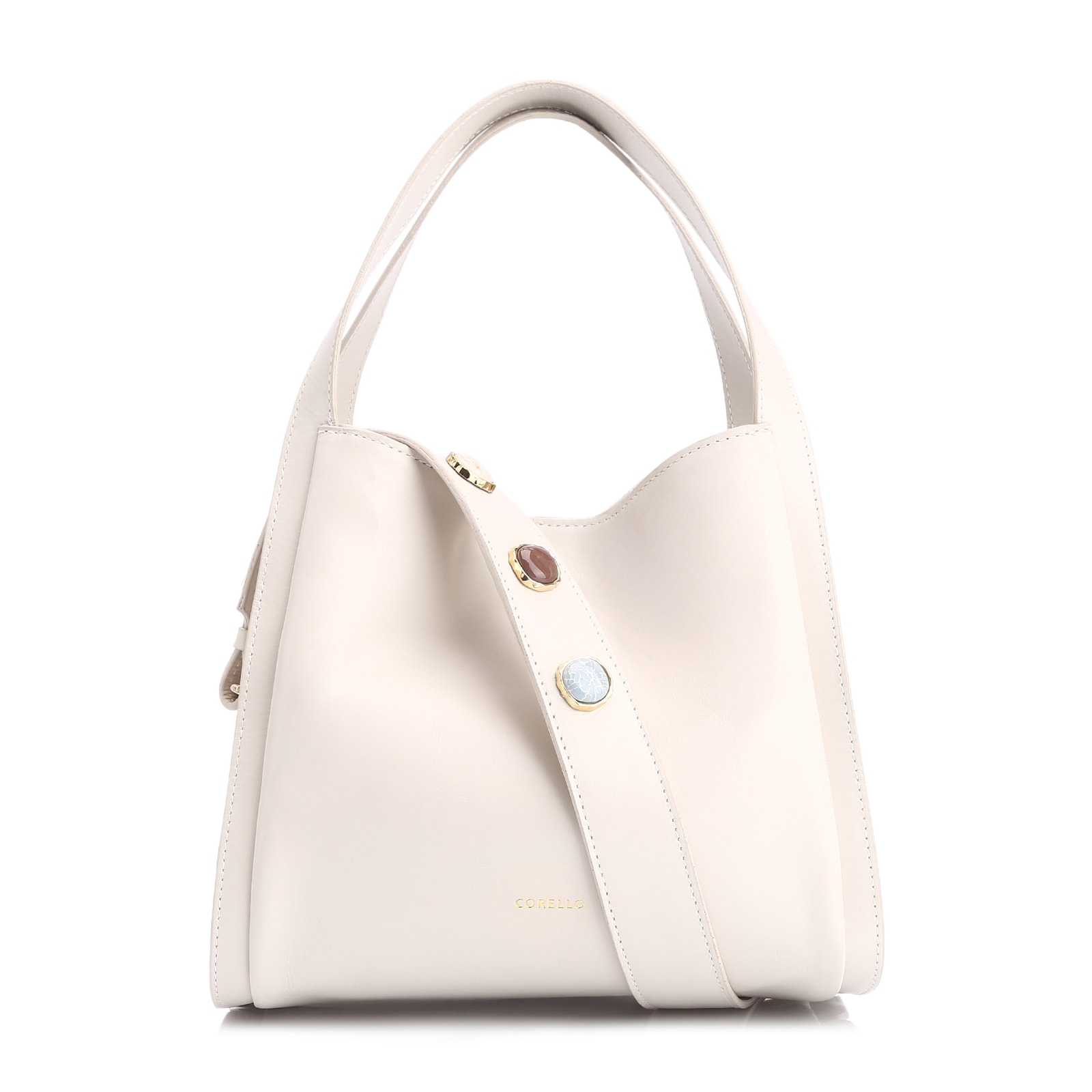 Bolsa Tote Pedras Couro Off White