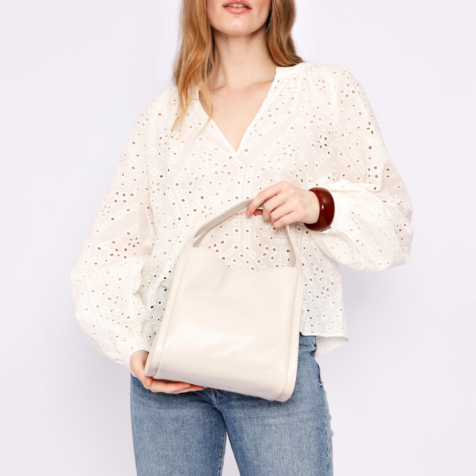 Bolsa Tote Pedras Couro Off White