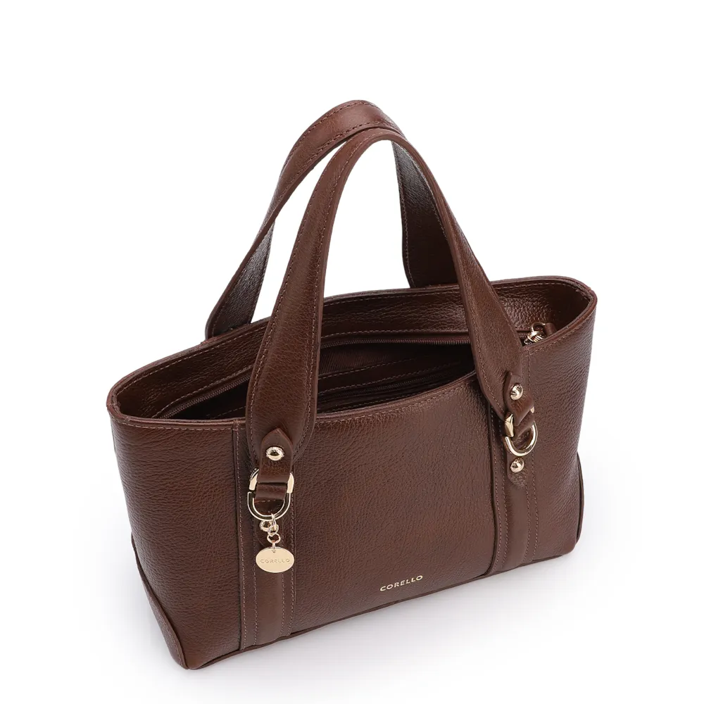 Bolsa Tote Pequena Couro Antique Marrom Alças Paralelas - imagem 4