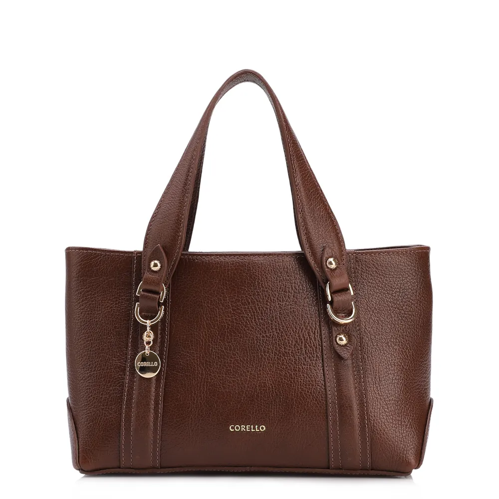 Bolsa Tote Pequena Couro Antique Marrom Alças Paralelas
