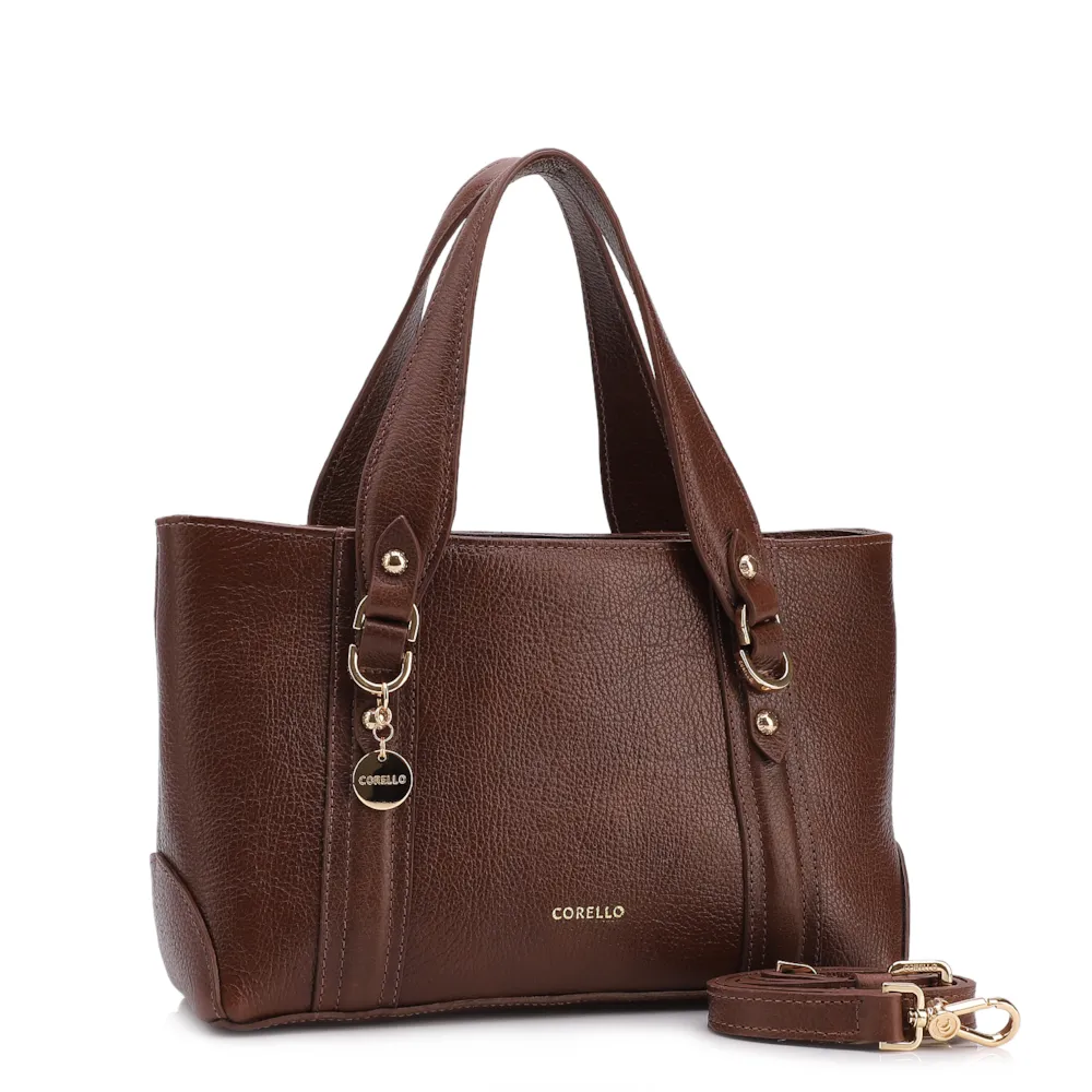 Bolsa Tote Pequena Couro Antique Marrom Alças Paralelas - imagem 2