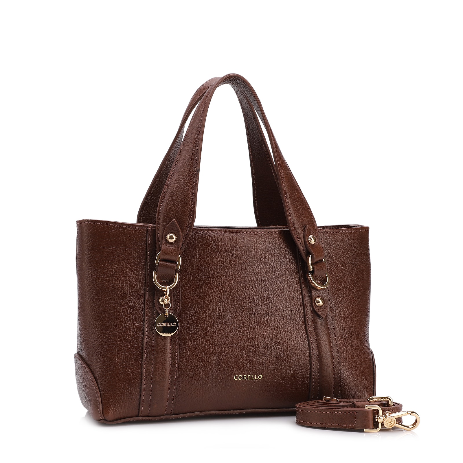 Bolsa Tote Pequena Couro Antique Marrom Alças Paralelas