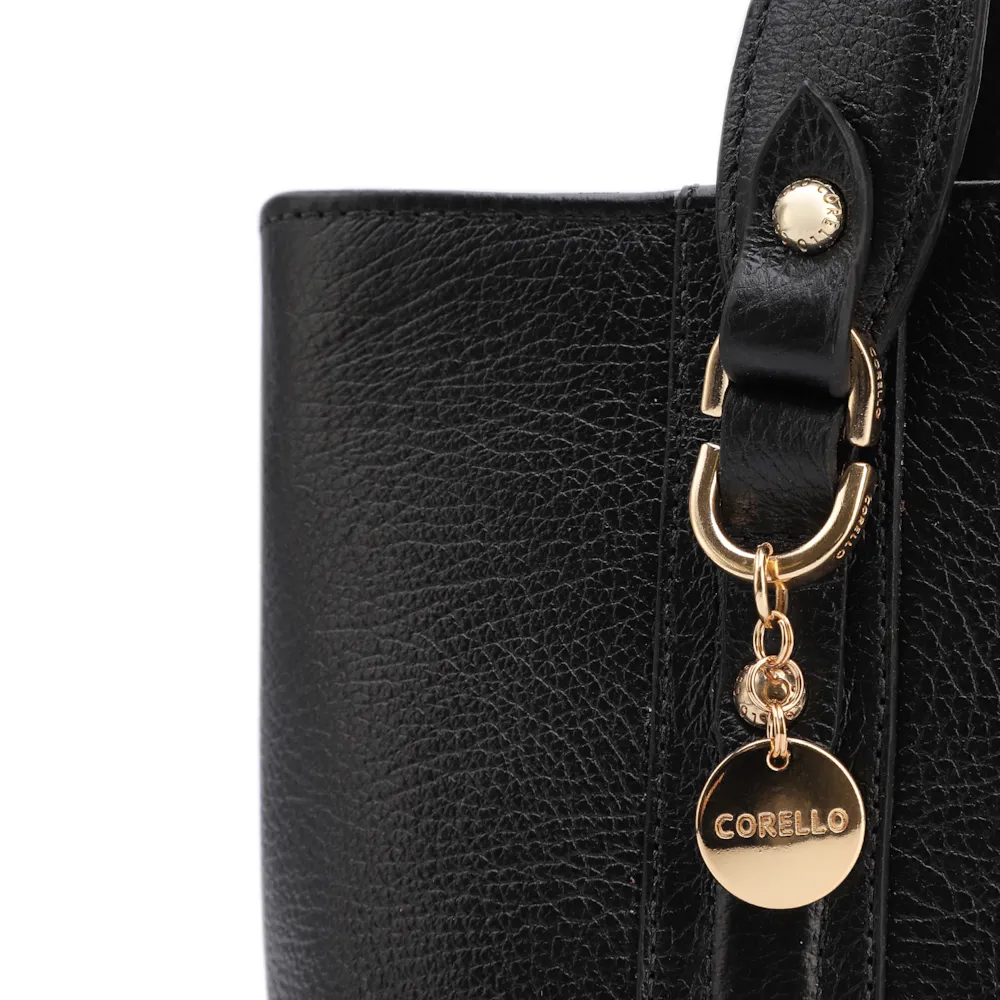 Bolsa Tote Pequena Couro Antique Preta Alças Paralelas - imagem 4