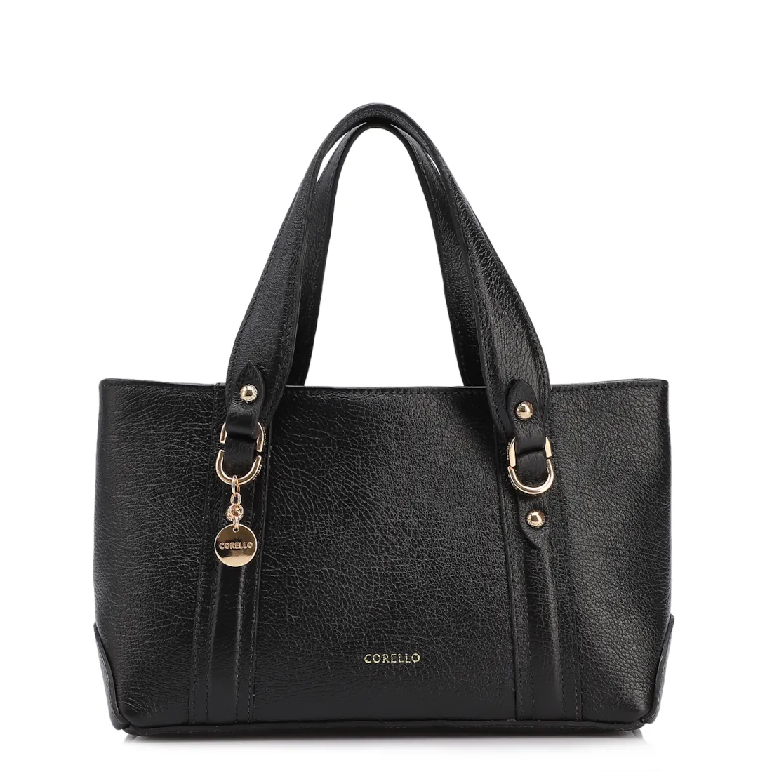 Bolsa Tote Pequena Couro Antique Preta Alças Paralelas