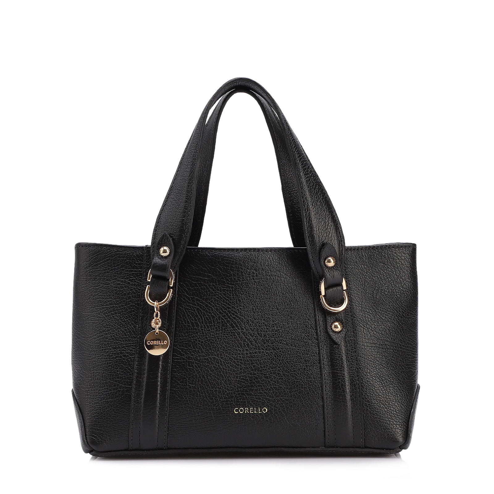 Bolsa Tote Pequena Couro Antique Preta Alças Paralelas