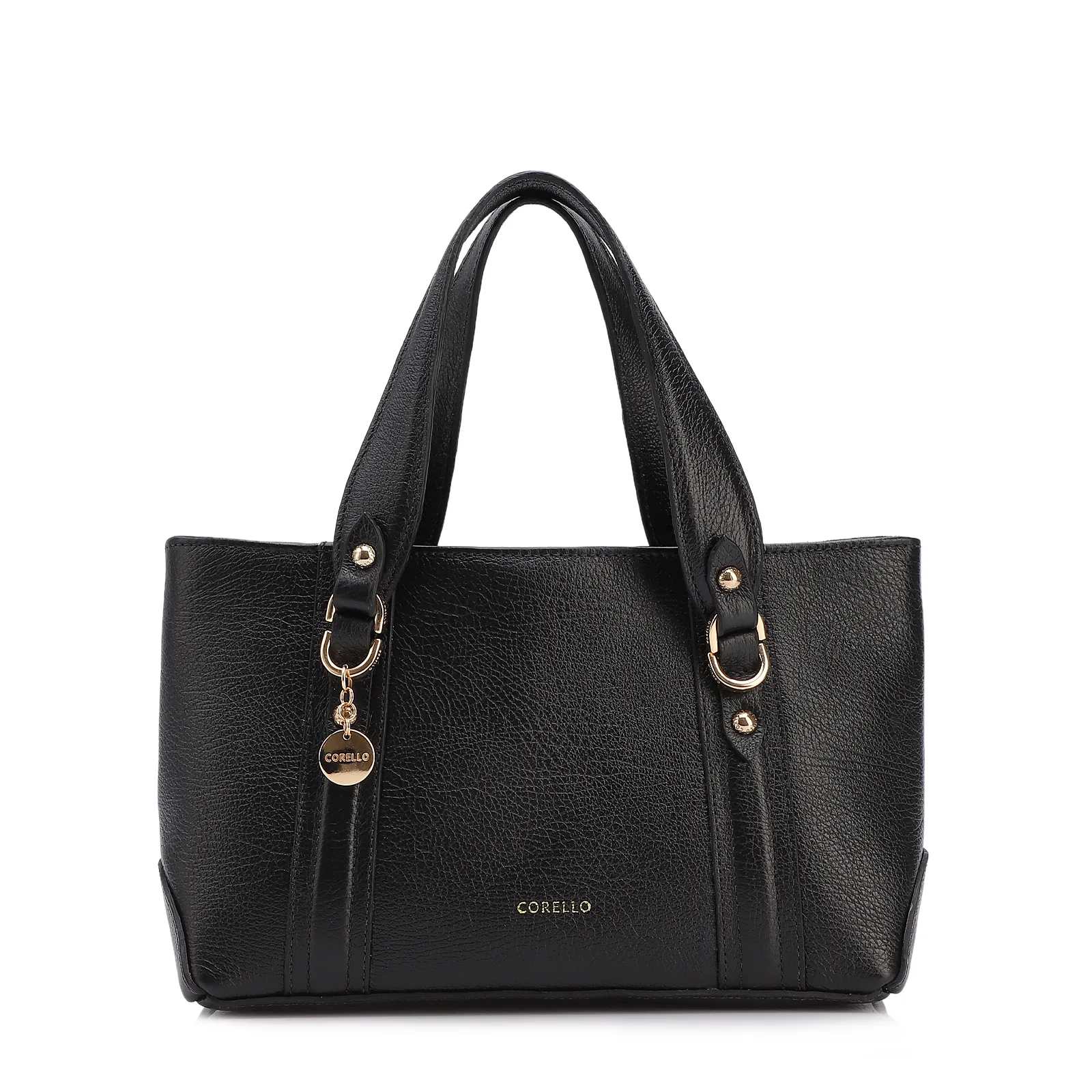 Bolsa Tote Pequena Couro Antique Preta Alças Paralelas