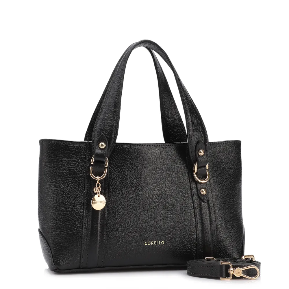 Bolsa Tote Pequena Couro Antique Preta Alças Paralelas - imagem 2