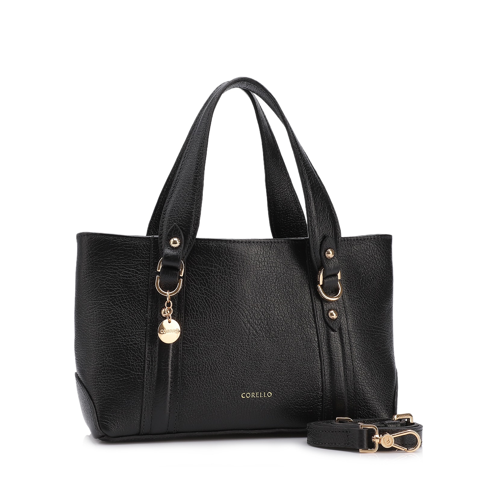 Bolsa Tote Pequena Couro Antique Preta Alças Paralelas