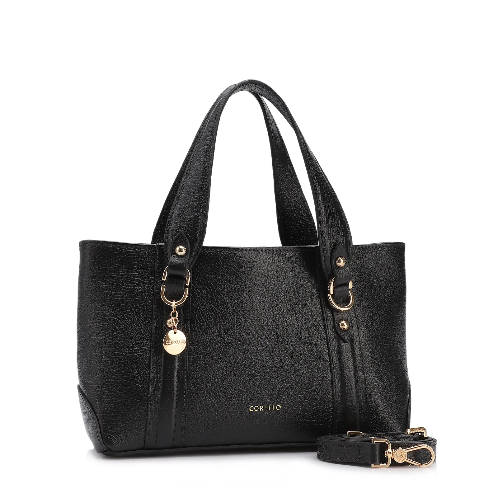 Bolsa Tote Pequena Couro Antique Preta Alças Paralelas