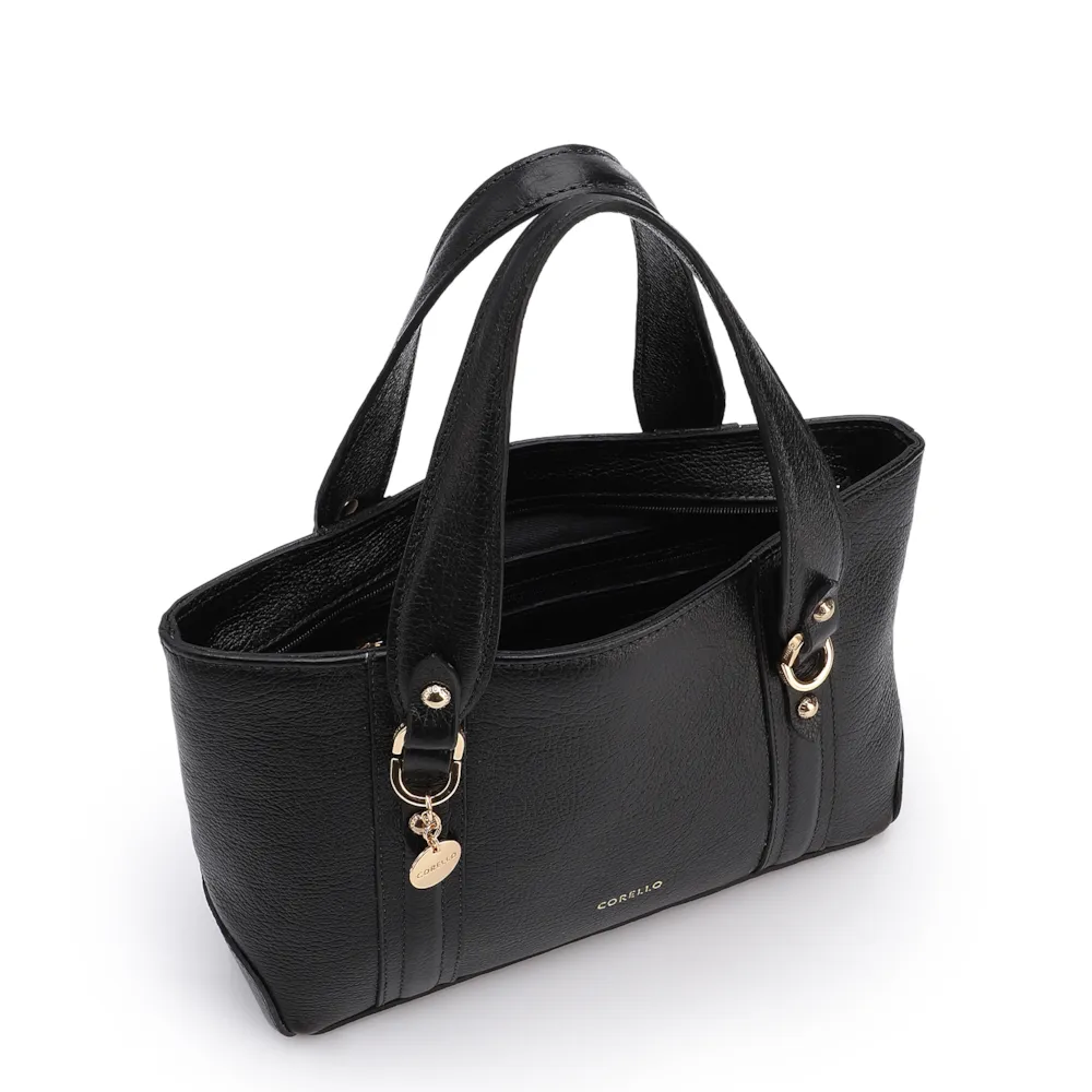Bolsa Tote Pequena Couro Antique Preta Alças Paralelas - imagem 3
