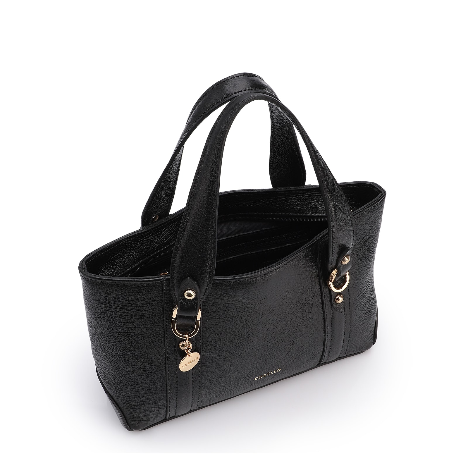 Bolsa Tote Pequena Couro Antique Preta Alças Paralelas