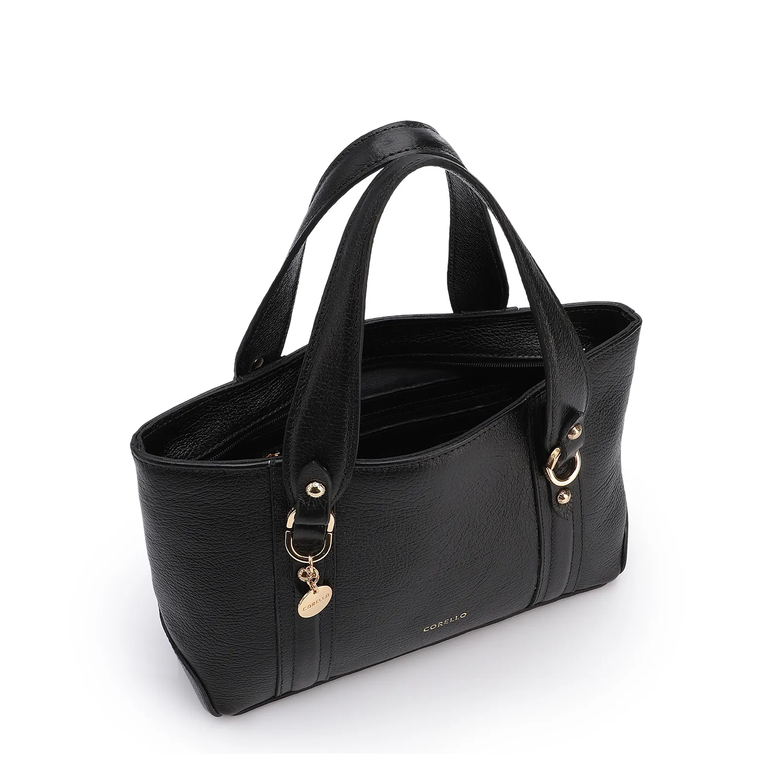 Bolsa Tote Pequena Couro Antique Preta Alças Paralelas