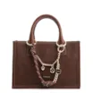 Bolsa Tote Pequena Couro Marrom Corrente Pingente - imagem 1
