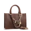 Bolsa Tote Pequena Couro Marrom Corrente Pingente - imagem 2