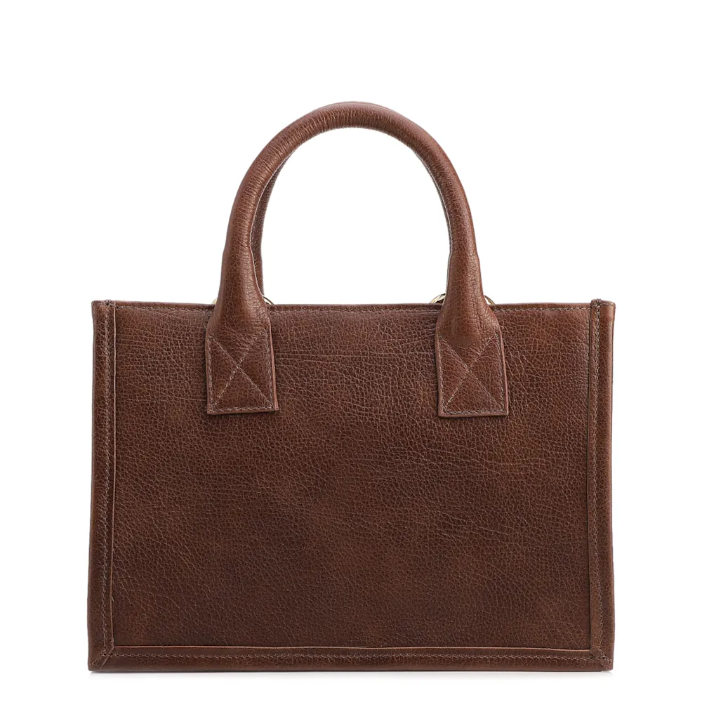 Bolsa Tote Pequena Couro Marrom Corrente Pingente - imagem 3