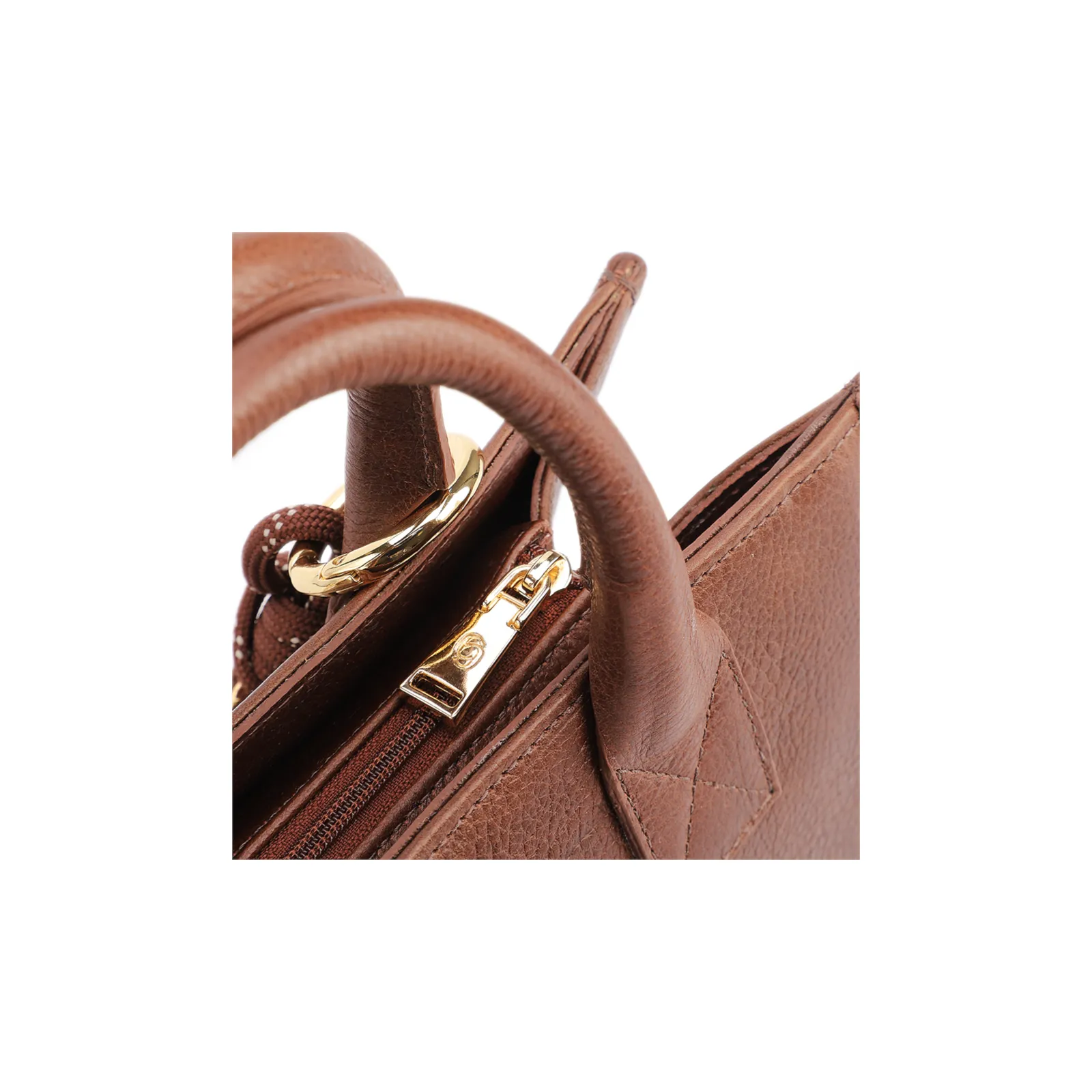 Bolsa Tote Pequena Couro Marrom Corrente Pingente