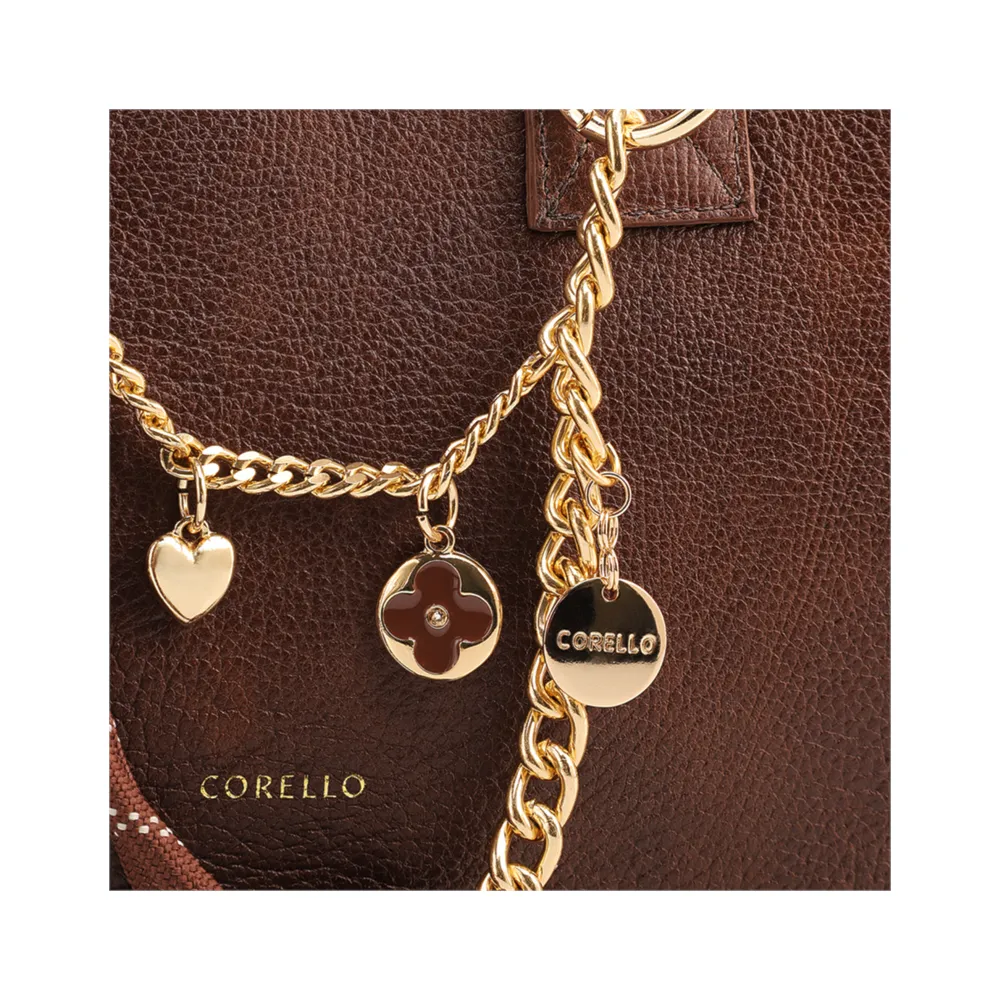 Bolsa Tote Pequena Couro Marrom Corrente Pingente - imagem 6