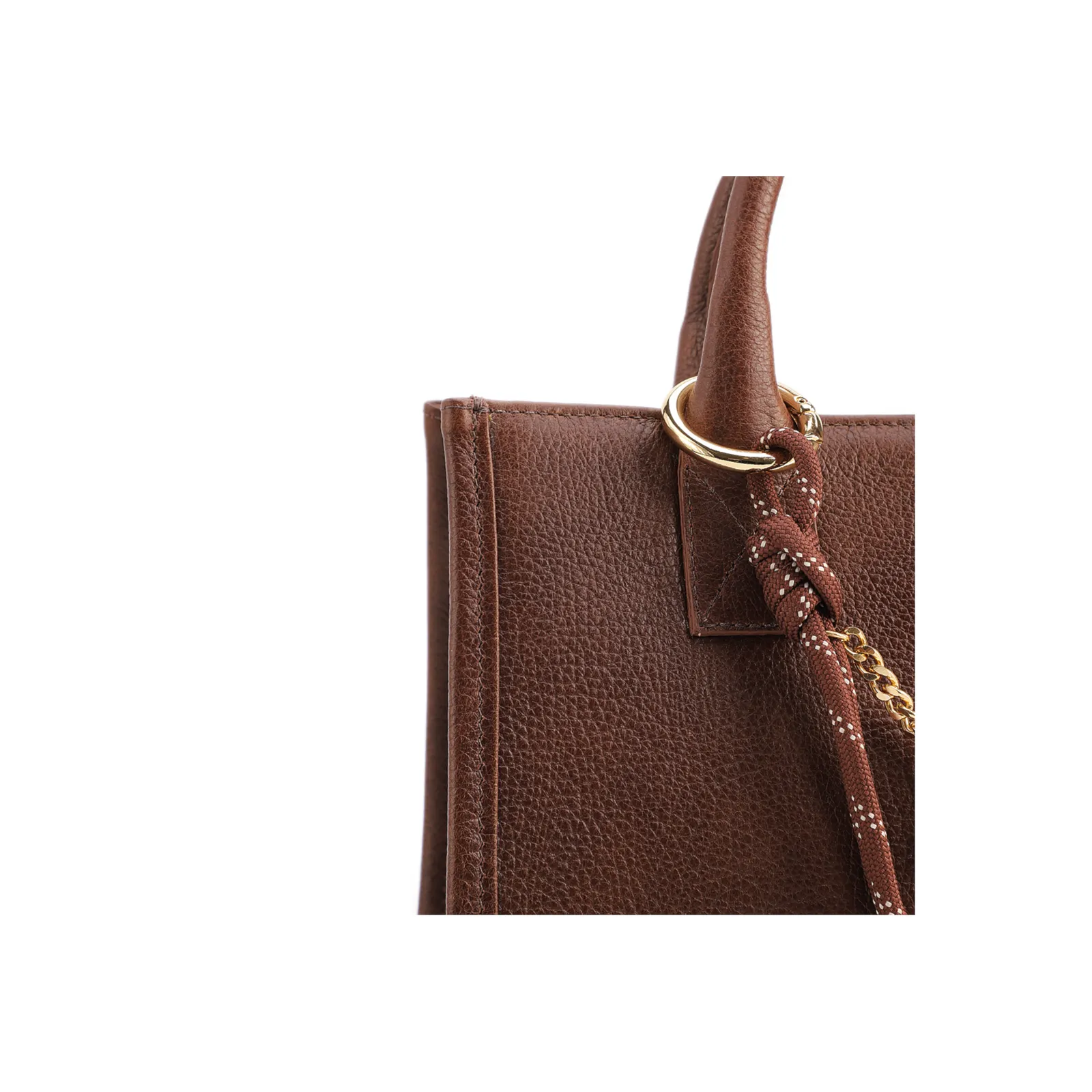 Bolsa Tote Pequena Couro Marrom Corrente Pingente