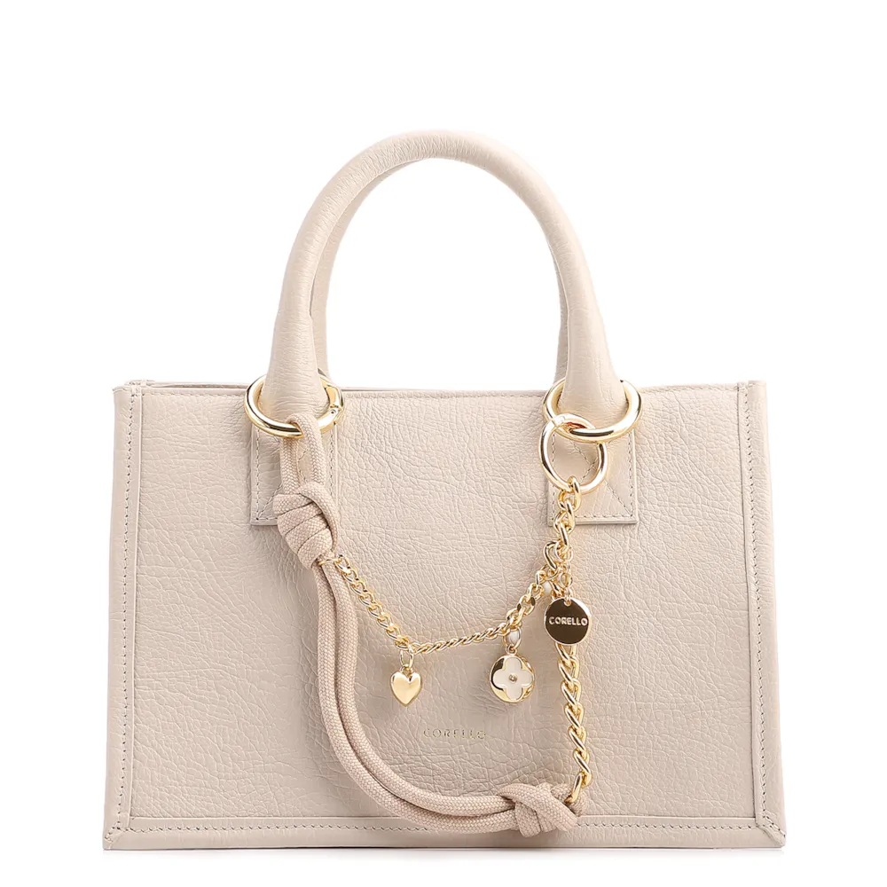 Bolsa Tote Pequena Couro Off White Corrente Pingente