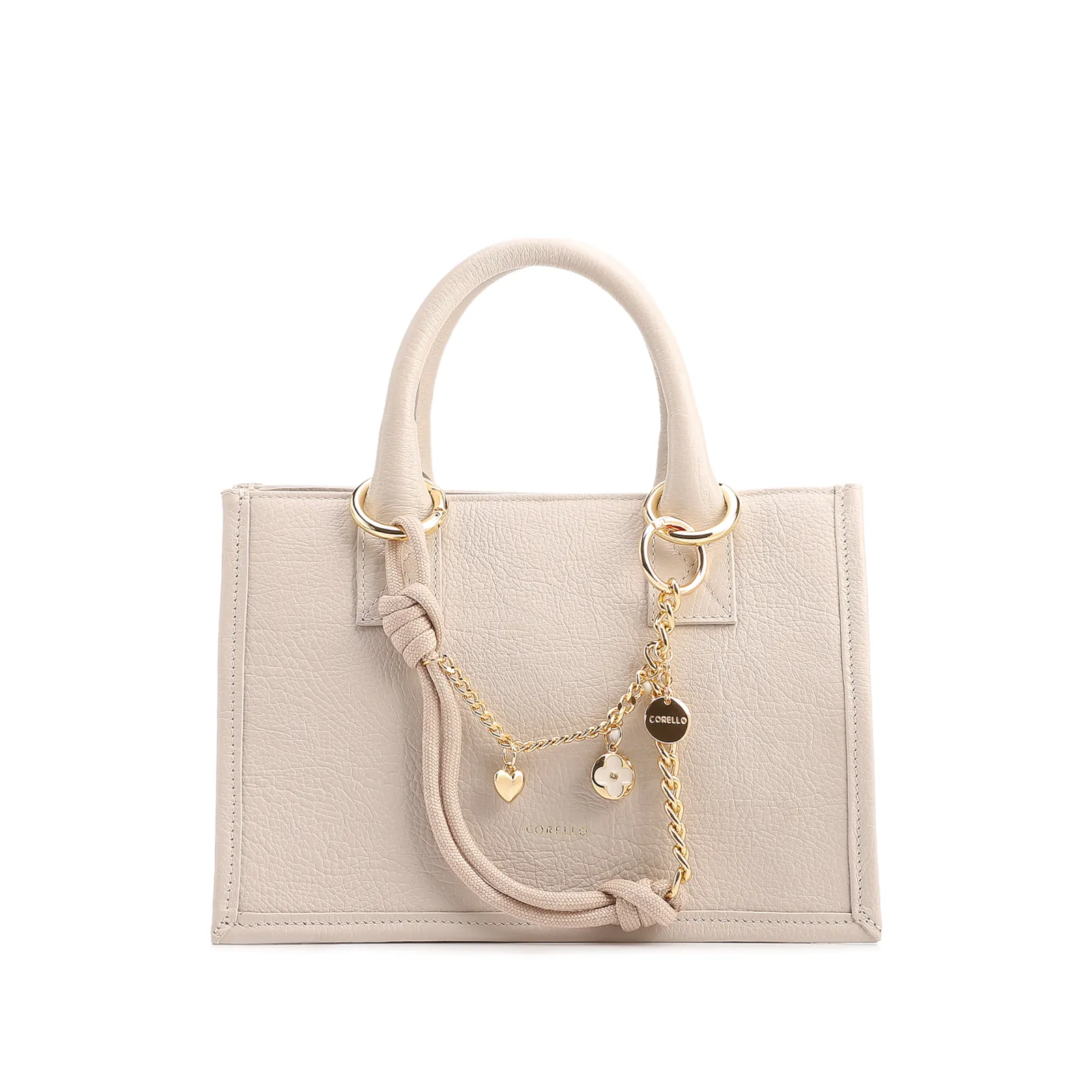Bolsa Tote Pequena Couro Off White Corrente Pingente