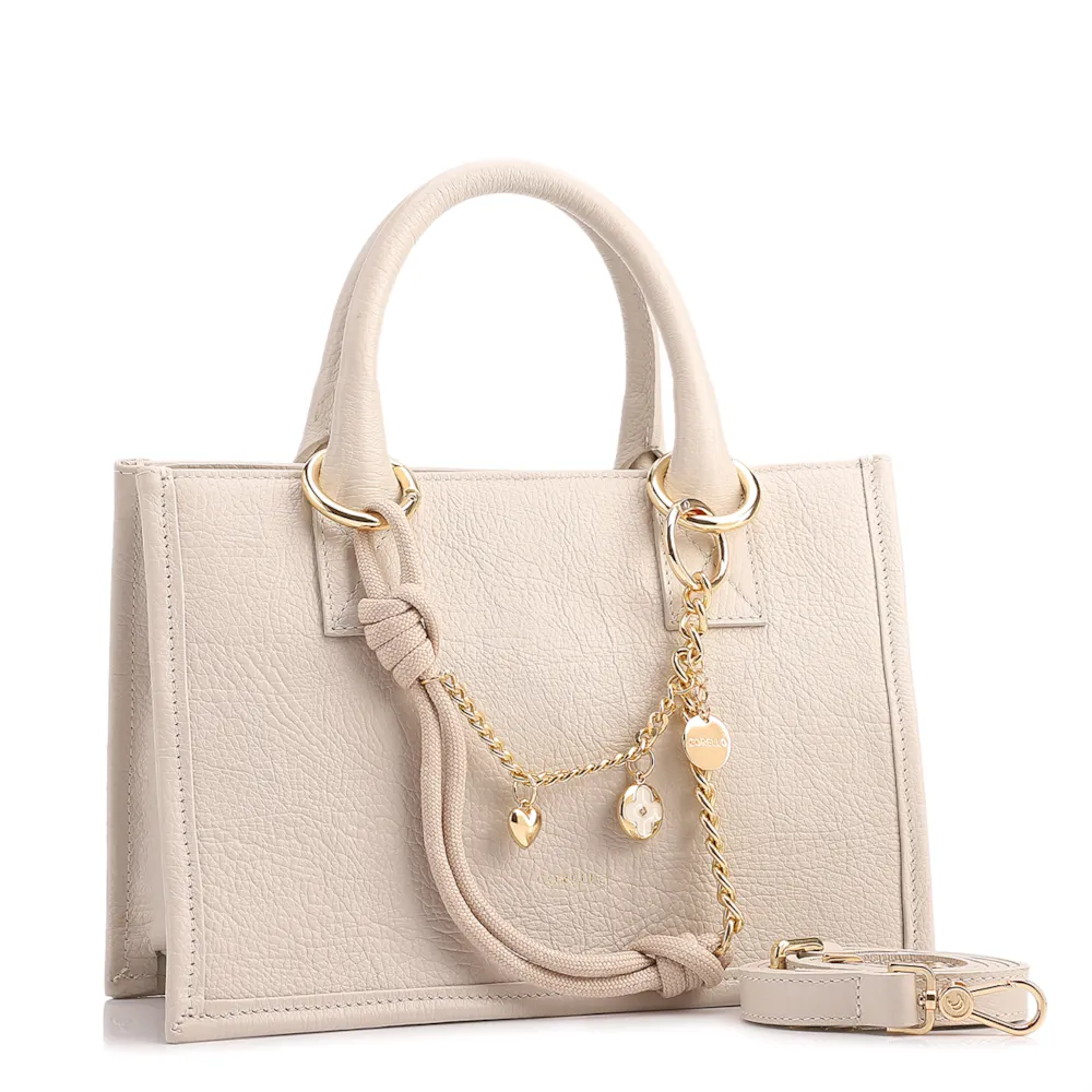 Bolsa Tote Pequena Couro Off White Corrente Pingente - imagem 3