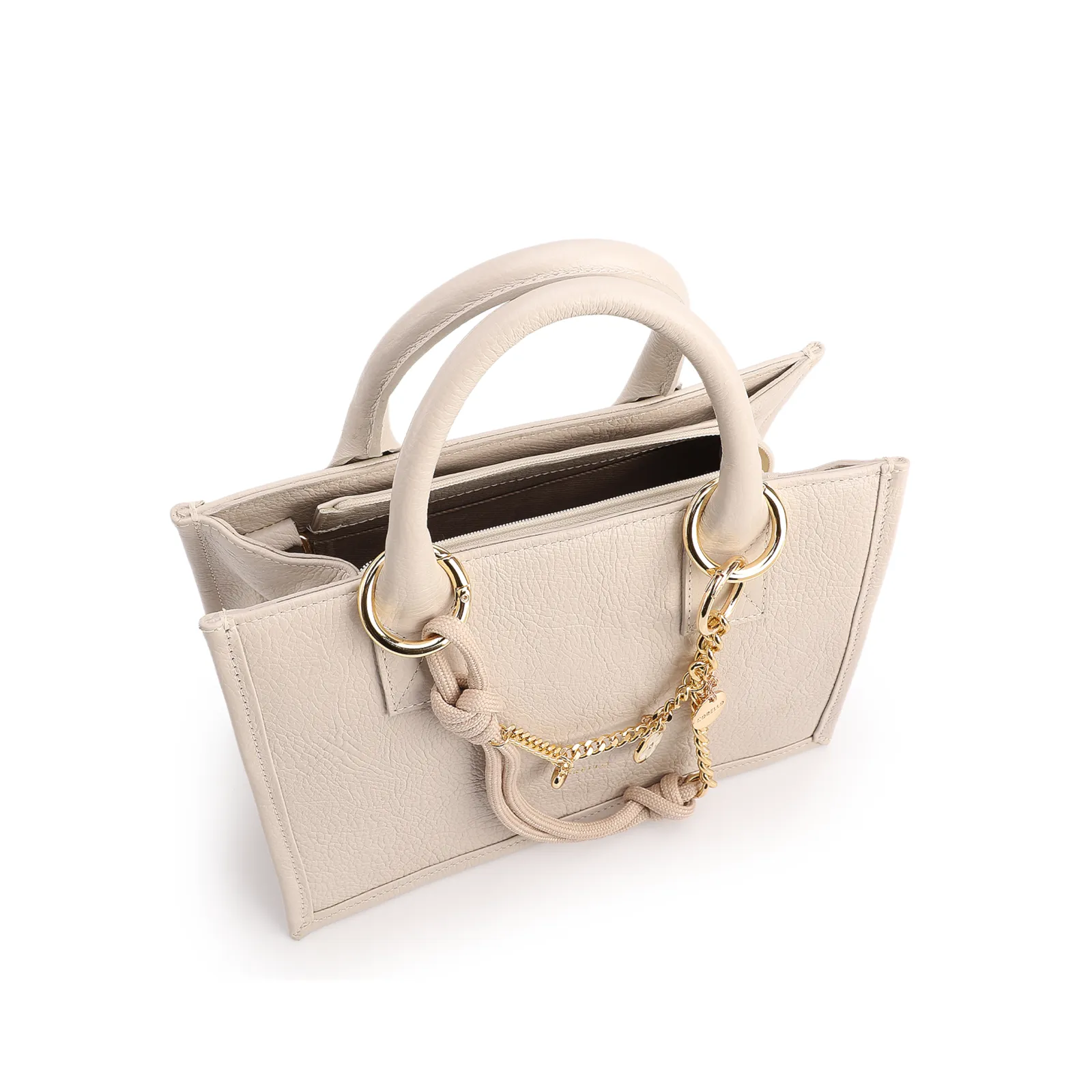 Bolsa Tote Pequena Couro Off White Corrente Pingente