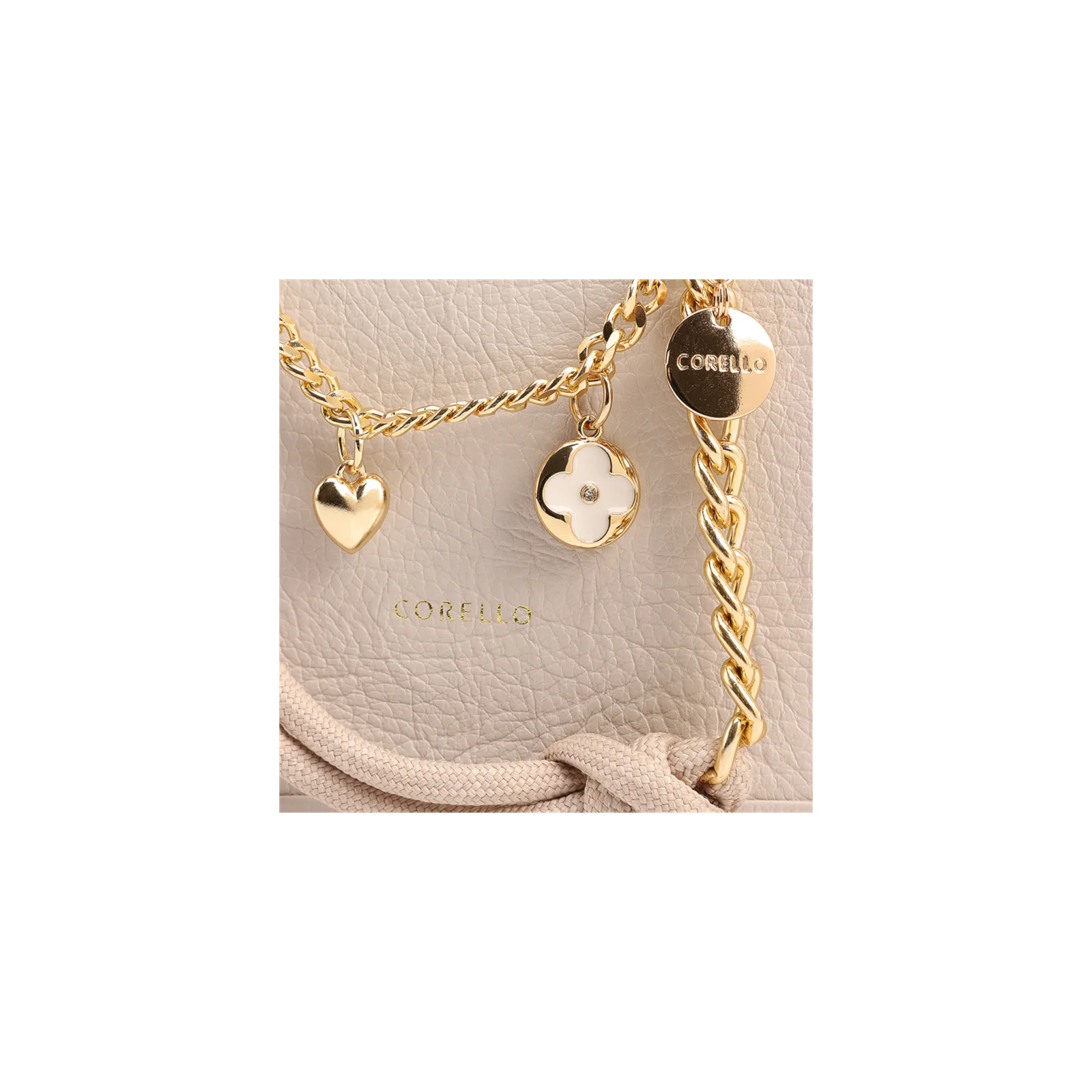 Bolsa Tote Pequena Couro Off White Corrente Pingente